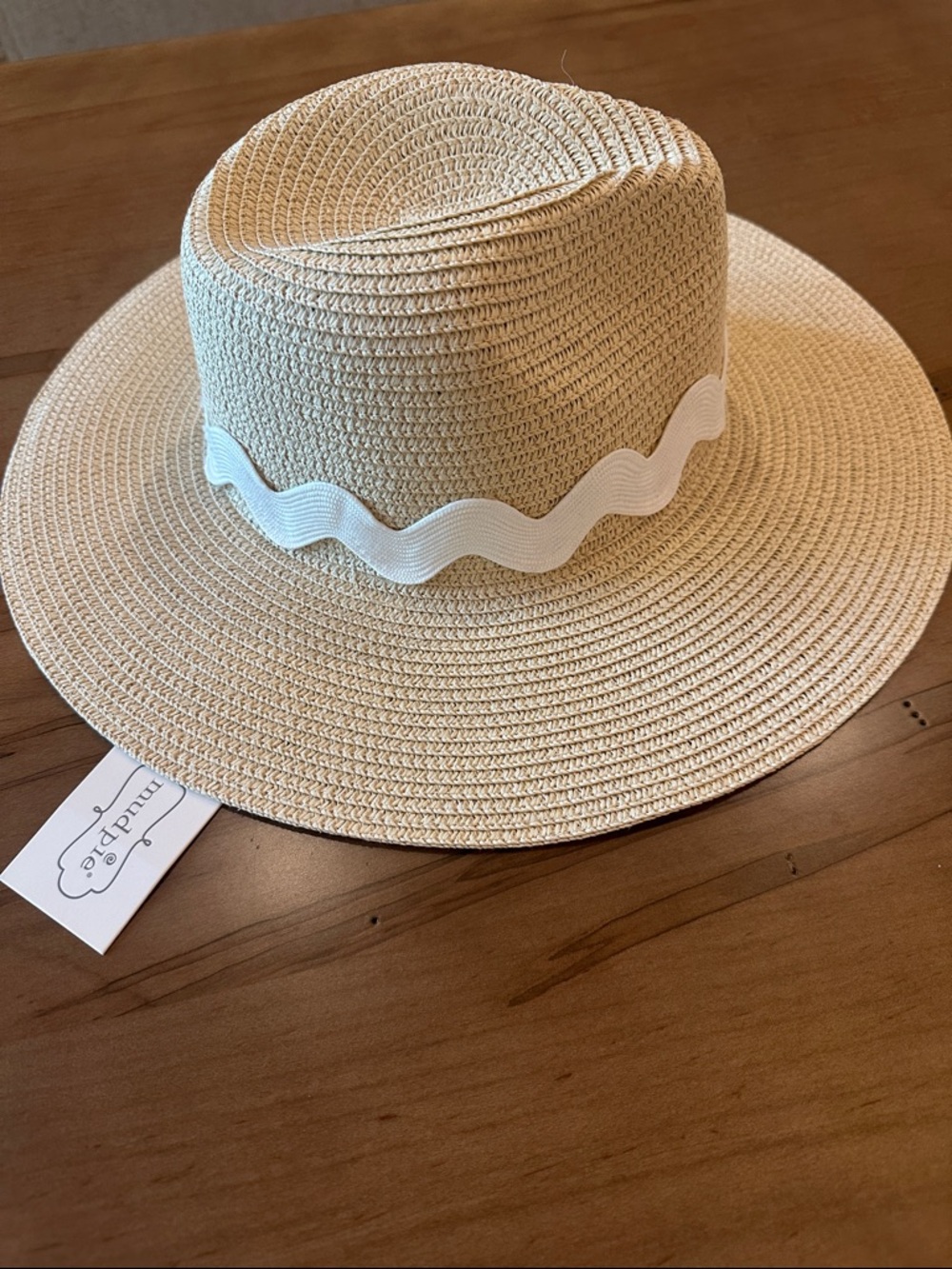 Mud Pie Straw Sun Hat with White Wavy Trim